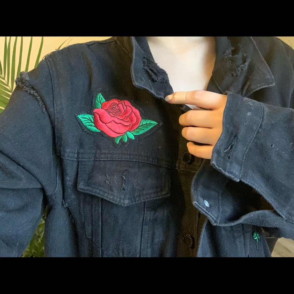 Black Denim Embroidered Jacket